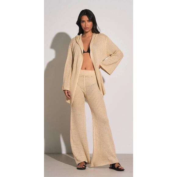 Elan NEW Womens Size S Crochet Knit Cardigan & Pant Beach Cover Up Set Boho - Picture 1 of 11